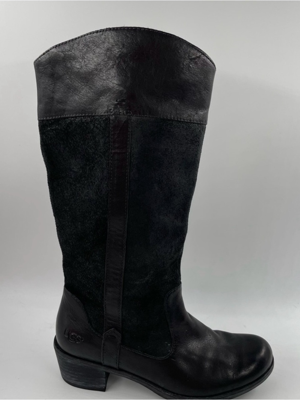 Ugg Women’s Cassis Lodge Rugged-SZ 6.5-Black Leather Pull-On Riding Boots